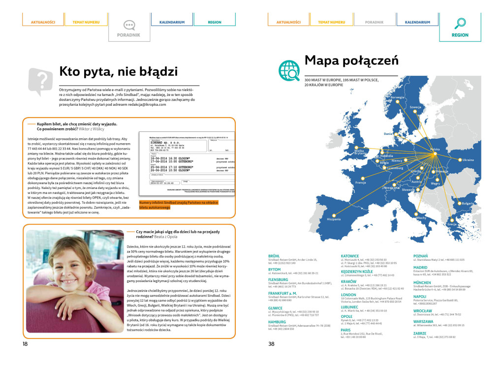 Po lewej nowy rodzaj artykułów w magazynie - "Kto pyta, nie błądzi"; po prawej - nowa "Mapa połączeń".